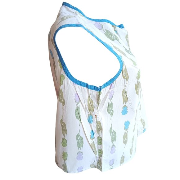 1OF1 Vintage 1950's Blouse top Sleeveless Button-Up Floral Handmade Cotton - Picture 6 of 9